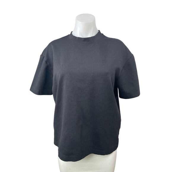 Zara Women's Black Short Sleeve Mock Neck Boxy Basic T Shirt Tee Top Size M - Picture 1 of 4